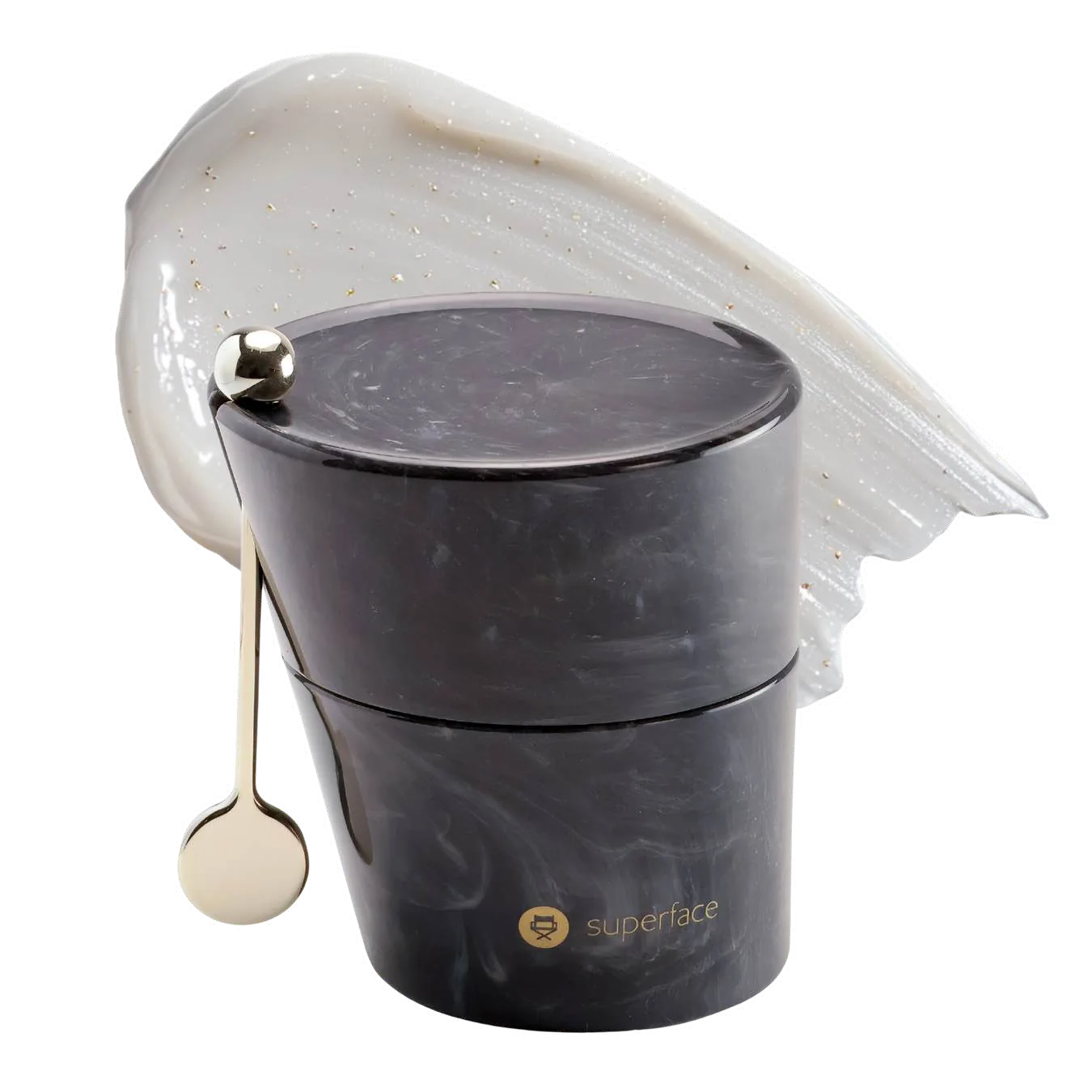 Superface reference photo: 24K cream jar with gold spoon and cream smear