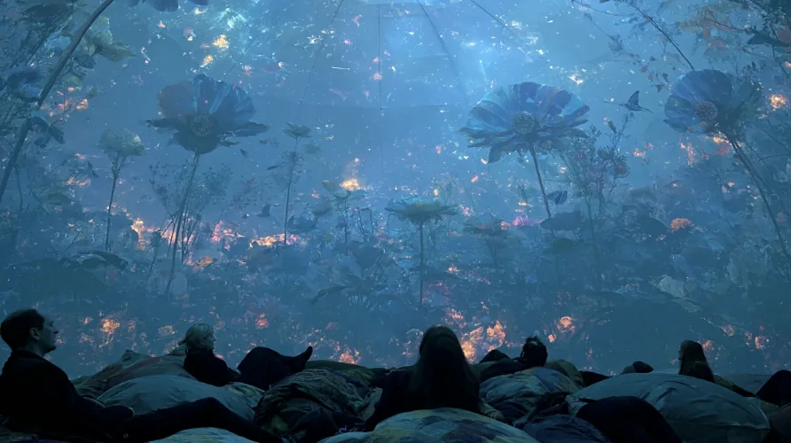 Bloom: audience inside a glowing floral dome